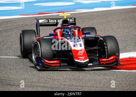 21 WILLIAMS Calan (aus), Trident, Dallara F2, Aktion während des 1.. Rennens der FIA Formel 2 Meisterschaft 2022 vom 18. Bis 20. März 2022 auf dem Bahrain International Circuit, in Sakhir, Bahrain - Foto Xavi Bonilla / DPPI Stockfoto