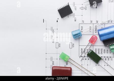 Draufsicht elektronische Bauteile. Hohe Qualität und Auflösung schönes Fotokonzept Stockfoto