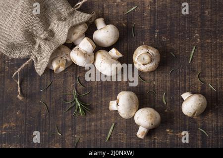 Draufsicht frische Pilze Anordnung. Hohe Qualität und Auflösung schönes Fotokonzept Stockfoto