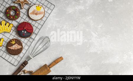 Küchenutensilien Kekse kopieren Raum. Hohe Qualität und Auflösung schönes Fotokonzept Stockfoto