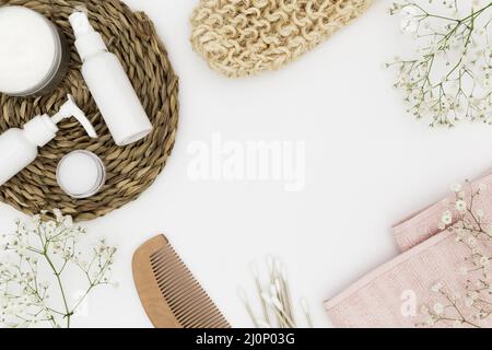 Draufsicht Bad Konzept Accessoires. Hohe Qualität und Auflösung schönes Fotokonzept Stockfoto