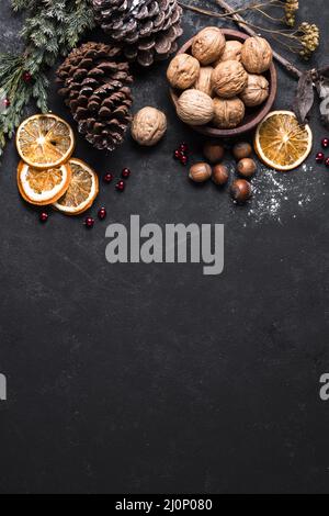 Draufsicht schöne weihnachtsarrangements mit Kopierplatz. Hohe Qualität und Auflösung schönes Fotokonzept Stockfoto