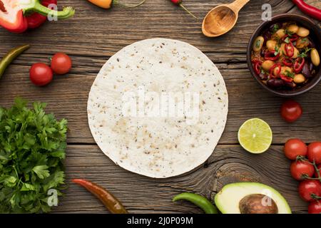 Blick von oben köstliches mexikanisches Essen bereit serviert werden. Hohe Qualität und Auflösung schönes Fotokonzept Stockfoto