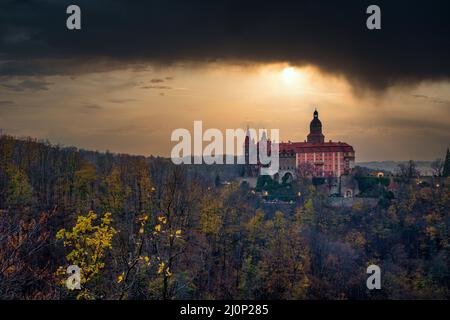 Panoramablick auf das Schloss KsiÄ…Å¼, Polen Stockfoto