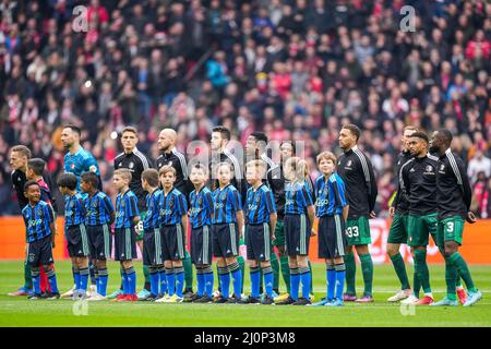 Amsterdam, Niederlande. 20. März 2022. Amsterdam - Spieler von Feyenoord während des Spiels zwischen Ajax und Feyenoord in der Johan Cruijff Arena am 20. März 2022 in Amsterdam, Niederlande. Kredit: Kasten zu Kasten Abbildungen/Alamy Live Nachrichten Stockfoto