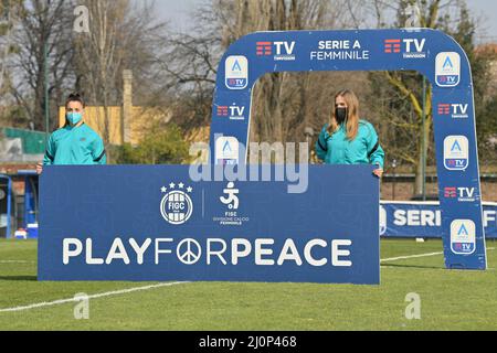 Mailand, Italien. 20. März 2022. Peace-Logo vor dem Serie-A-Frauenspiel zwischen dem FC Internazionale und dem UC Sampdoria im Suning Sports Center in Mailand, Italien Cristiano Mazzi/SPP Credit: SPP Sport Press Photo. /Alamy Live News Stockfoto