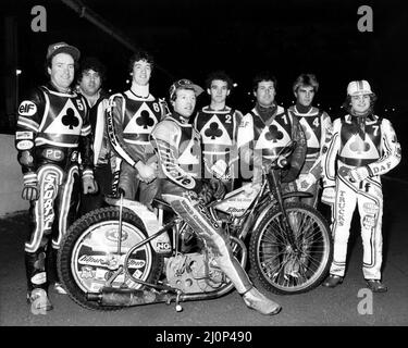 Das Belle Vue Asse Speedway Team für die neue Saison. Ca. 1984. Stockfoto