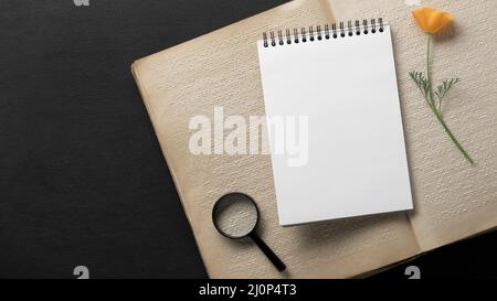Notizbuch mit Brailleschrift von oben. Hohe Qualität und Auflösung schönes Fotokonzept Stockfoto