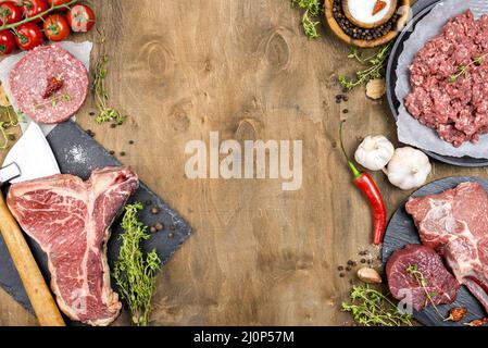 Draufsicht Fleisch mit Knoblauch-Chili. Hohe Qualität und Auflösung schönes Fotokonzept Stockfoto