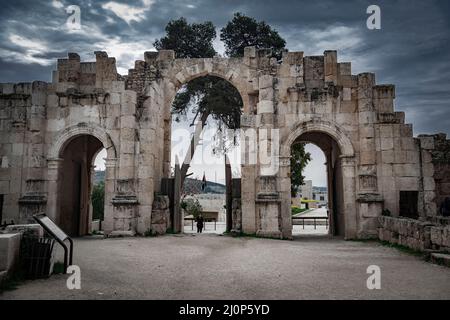 Jerash A una distancia de 48 kilómetros al norte de la Capital Jordania, Amman se encuentra Una ciudad conocida por la ciudad Grecorromana Stockfoto