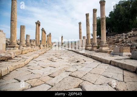 Jerash A una distancia de 48 kilómetros al norte de la Capital Jordania, Amman se encuentra Una ciudad conocida por la ciudad Grecorromana Stockfoto