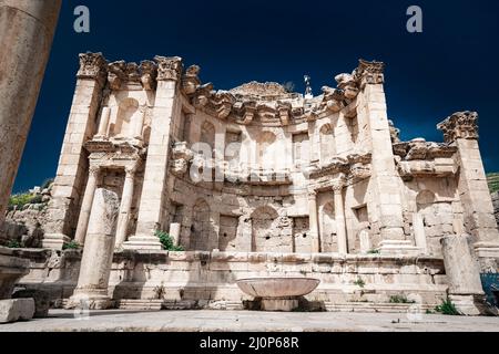 Jerash A una distancia de 48 kilómetros al norte de la Capital Jordania, Amman se encuentra Una ciudad conocida por la ciudad Grecorromana Stockfoto