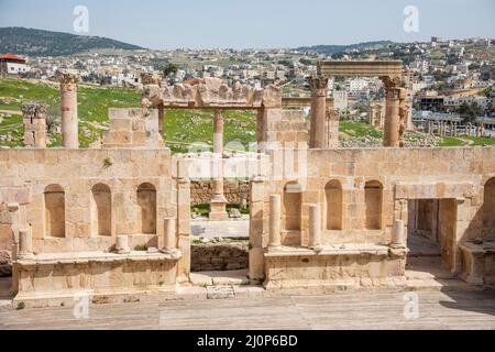 Jerash A una distancia de 48 kilómetros al norte de la Capital Jordania, Amman se encuentra Una ciudad conocida por la ciudad Grecorromana Stockfoto