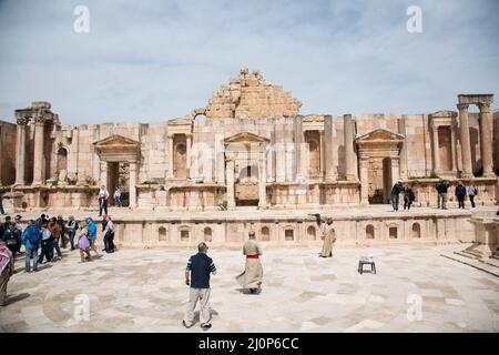 Jerash A una distancia de 48 kilómetros al norte de la Capital Jordania, Amman se encuentra Una ciudad conocida por la ciudad Grecorromana Stockfoto