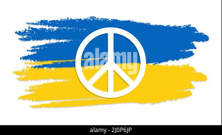 Friedenssymbol auf ukrainischer Flagge. Symbol der Freiheit Symbol des Friedens, Zeichen Stock Vektor