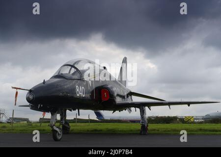 BAE Hawk T1 XX240, im Cornwall Aviation Heritage Centre. Stockfoto