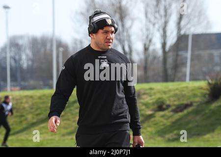 Andre Savelio (11) vom Hull FC kommt am 3/20/2022 im MKM-Stadion in an. (Foto von David Greaves/News Images/Sipa USA) Stockfoto