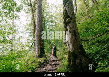 Frau und Mann stehen auf dem Weg am Hang im Park Stockfoto