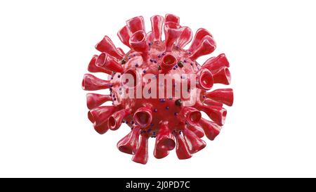 Coronavirus-Ausbruch, mikroskopische Ansicht von Grippevirus-Zellen. 3D-Illustration Stockfoto