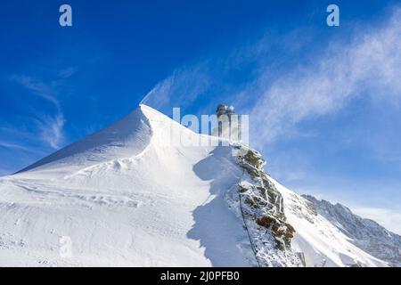 Panoramablick auf das Sphinx Observatorium in der Schweiz. Stockfoto