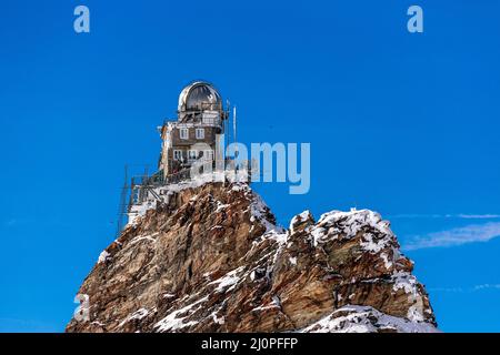 Panoramablick auf das Sphinx Observatorium in der Schweiz. Stockfoto