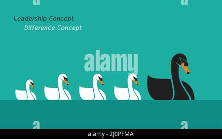 Vektor der Schwanenfamilie auf blauem Hintergrund., Führungskonzept und Differenzkonzept. Tier. Stock Vektor