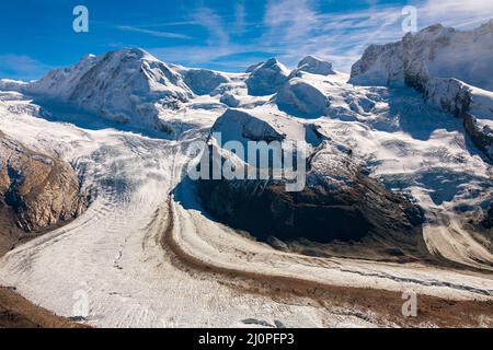 Panoramablick auf den Gornergletscher Stockfoto