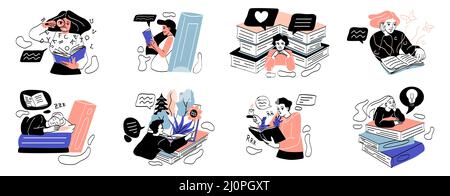 Gruppe von Menschen mit Stapel von Büchern Stock Vektor