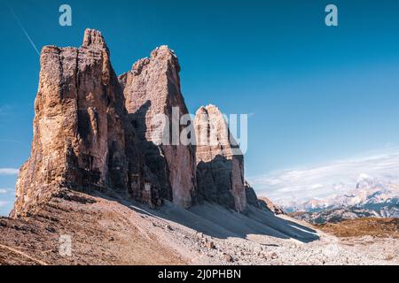 Panoramablick auf die Tre Cime di Lavaredo Stockfoto