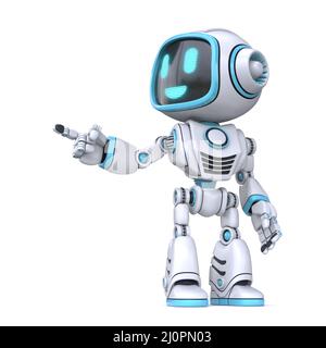 Niedliche blaue Roboter Finger zeigen 3D Stockfoto