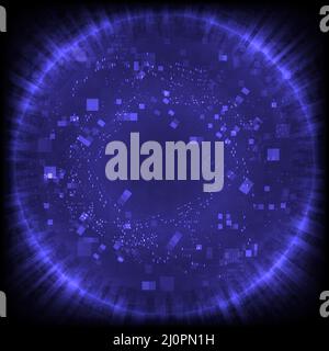 Abstrakter Staub von kosmischem Hintergrund. Pixel-Technologie für virtuelle Realität. Futuristische Sci-Fi-Schnittstelle. Digitales Computeruniversum von Pixeln. Platzhalter, Stock Vektor