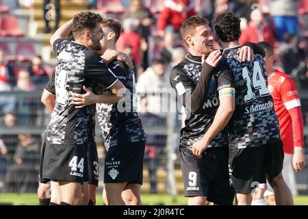 como freut sich über den Sieg des Rennens während des AC Perugia vs Como 1907, Italienisches Fußballspiel der Serie B in Perugia, Italien, März 20 2022 Stockfoto