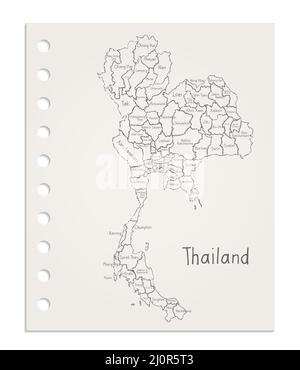 Thailand Karte auf realistisch sauberen Blatt Papier aus Block Vektor gerissen Stock Vektor