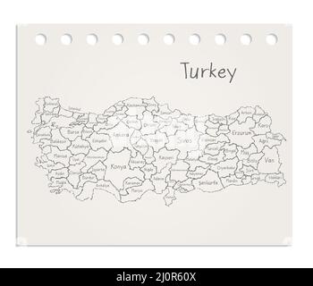 Türkei-Karte auf realistischem, sauberem Blatt Papier, das vom Blockvektor gerissen wurde Stock Vektor