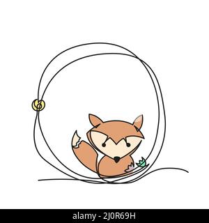 Glückliches kleines Eichhörnchen. Glücklich Eichhörnchen Illustration kontinuierliche Linie Zeichnung. Stock Vektor