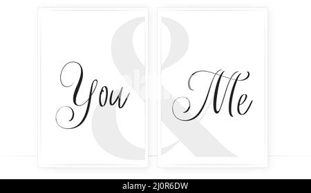 Du und ich, Vektor. Paar Wandkunst Design. Skandinavisches, minimalistisches Posterdesign in zwei Teilen Stock Vektor
