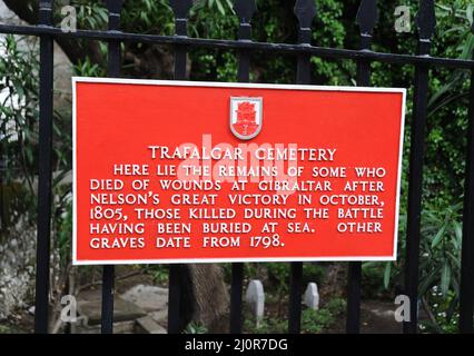 Der Eingang zum Friedhof der Schlacht von Trafalgar, Gibraltar. Stockfoto