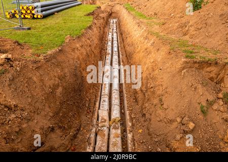 Wartung und Reparatur des Erdrohrsystems Stockfoto