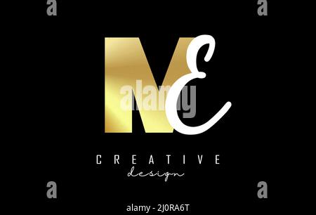 Golden Letters ME Logo mit minimalistischem Design. Buchstaben M und E mit geometrischer und handschriftlicher Typografie. Kreative Vektor-Illustration mit Buchstaben. Stock Vektor