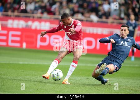 Jean Lucas von AS Monaco während der französischen Meisterschaft Ligue 1 Fußballspiel zwischen AS Monaco und Paris Saint-Germain am 20. März 2022 im Louis II Stadion in Monaco Stockfoto