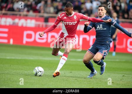 Jean Lucas von AS Monaco während der französischen Meisterschaft Ligue 1 Fußballspiel zwischen AS Monaco und Paris Saint-Germain am 20. März 2022 im Louis II Stadion in Monaco Stockfoto