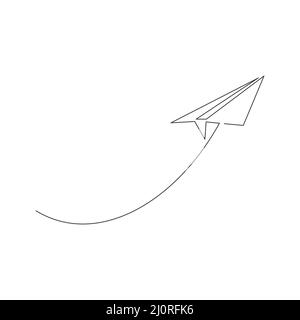 Papier Flugzeug kontinuierliche eine Linie Zeichnung. Nachricht wird gesendet: Lineare Falzebene. Stock Vektor