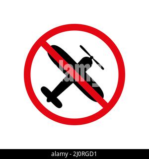 Symbol „nicht fliegen“. Symbol für verbotene Stoppflugzeuge. Schild mit geschlossenem Himmel. Stock Vektor