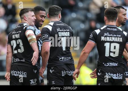 Mitieli Vulikijapani (25) vom Hull FC feiert seinen Versuch am 3/20/2022. (Foto von David Greaves/News Images/Sipa USA) Quelle: SIPA USA/Alamy Live News Stockfoto