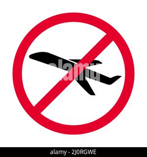 Symbol „nicht fliegen“. Symbol für verbotene Stoppflugzeuge. Schild mit geschlossenem Himmel. Stock Vektor