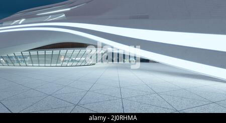3D Rendering-Architektur mit futuristischem, stromlinischem Design Stockfoto