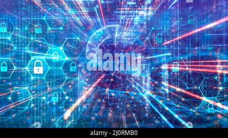 Verschlüsselte Daten, die durch den Cyberspace fließen, Konzept der Datenumwandlung Stockfoto