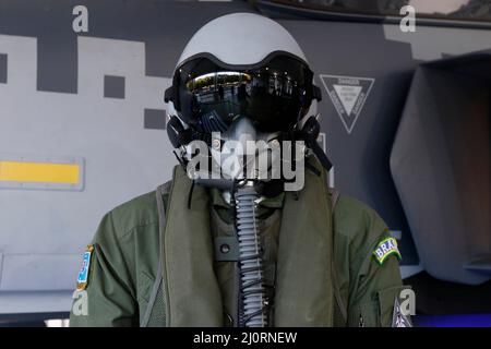 Brasilianischer F-39E Gripen, das Kampfflugzeug der brasilianischen Luftwaffe, hergestellt von Saab ab, Replik-Ausstellung Stockfoto