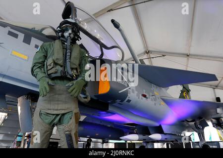 Brasilianischer F-39E Gripen, das Kampfflugzeug der brasilianischen Luftwaffe, hergestellt von Saab ab, Replik-Ausstellung Stockfoto