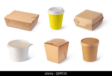 Brauner, unbeschrifteter Lebensmittelkarton aus Papier Stockfoto